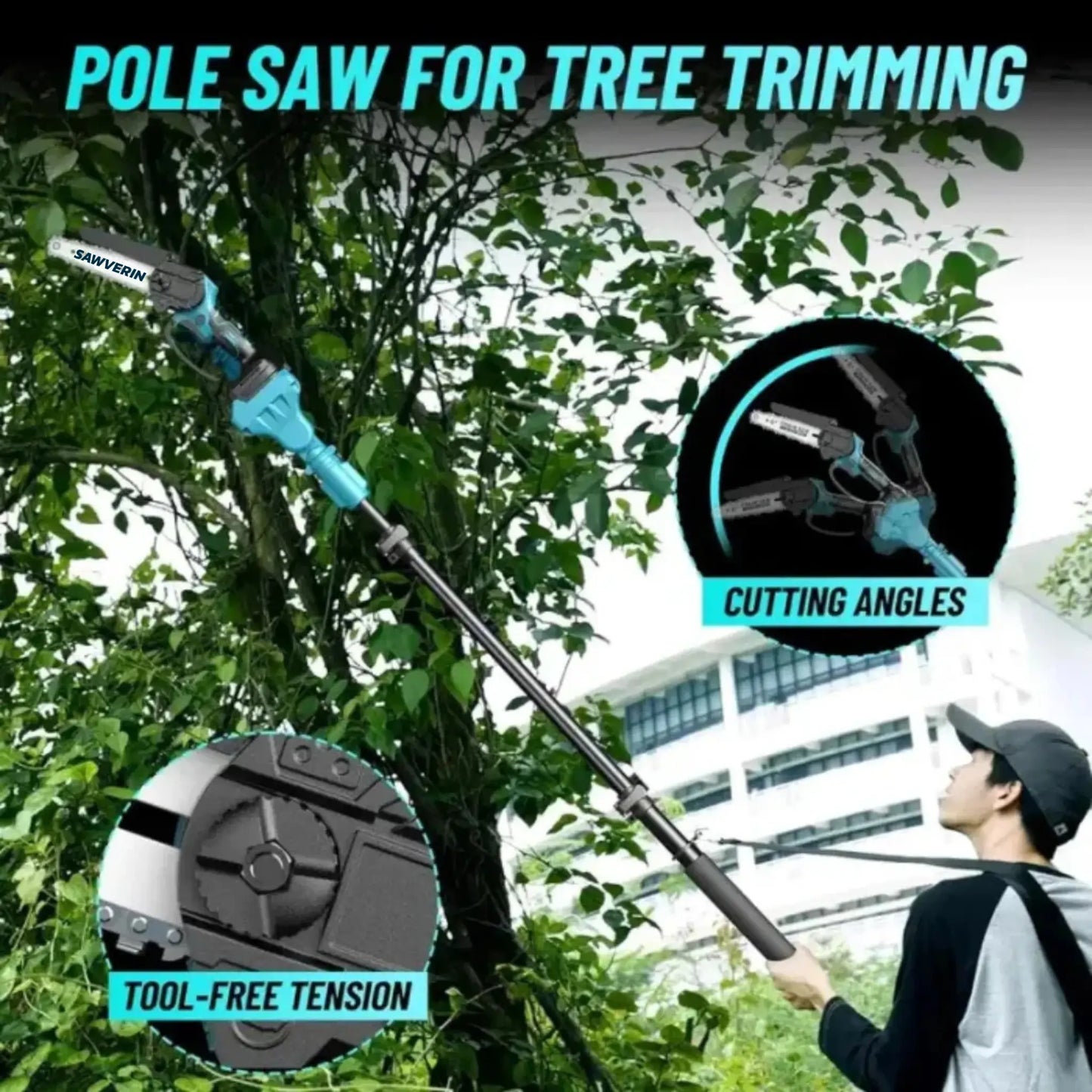 Sawverin RX3 Pro - 2-in-1 Cordless Telescopic Pole Chainsaw & Chainsaw (6 inch) + FREE Battery + Charger